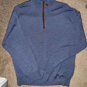 100% Merano Wool Mens ORVIS Sweater 1/4 zip XL pullover Blue